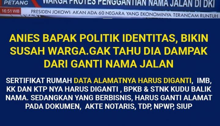 Ganti Nama Jalan Ibu Kota Yusuf Dumdum Anies Bapak Politik Indentitas